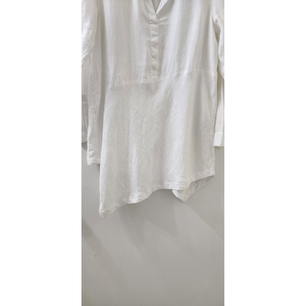 J.Jill Love Linen White Asymmetrical Hem Tunic Top Split Neck Long Sleeve Small - Picture 2 of 9